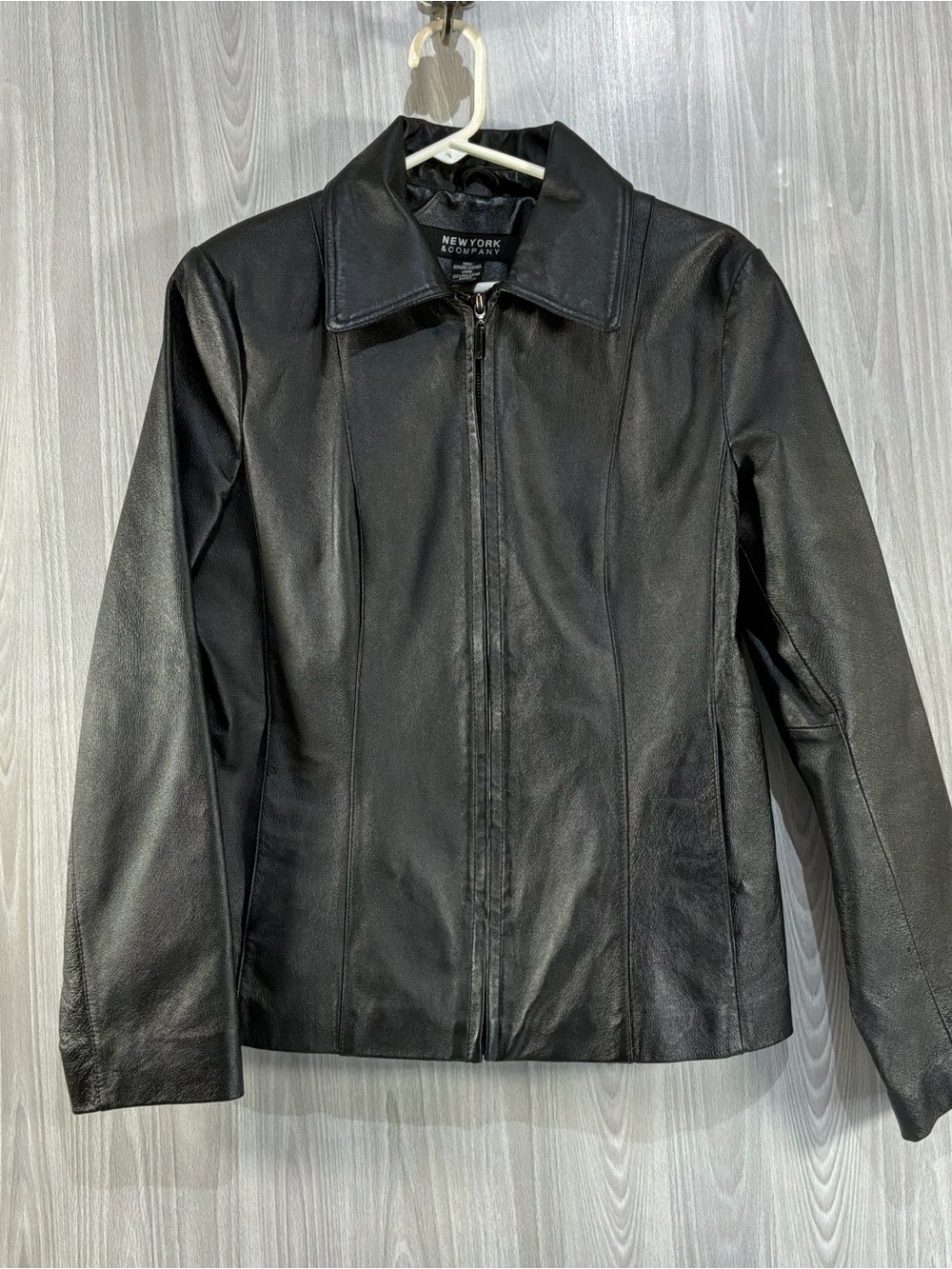 New York & Company Black Leather Jacket Zip Biker Classic Y2K Women’s Medium